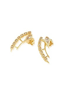 Gold Plated Mirror Tennis Front-Back Stud Earrings