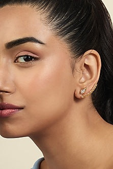 Gold Plated Mirror Tennis Front-Back Stud Earrings