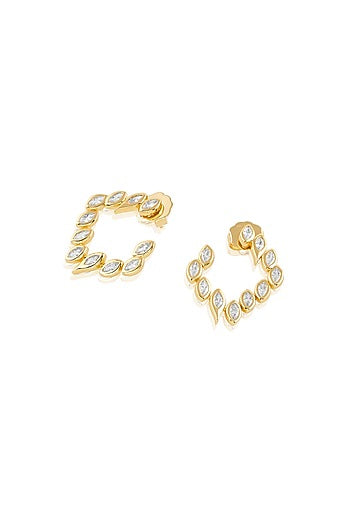 Gold Plated Mirror Tennis Square Stud Earrings