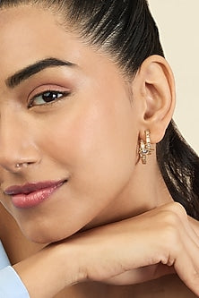 Gold Plated Mirror Tennis Eye Double Hoop Earrings