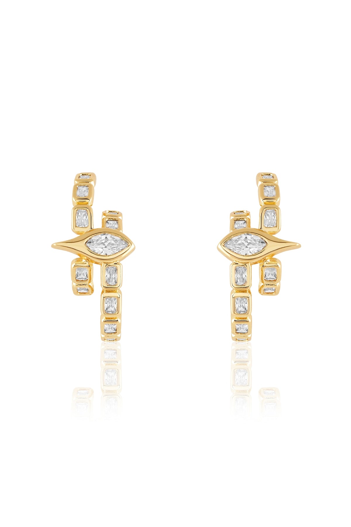 Gold Plated Mirror Tennis Eye Double Hoop Earrings