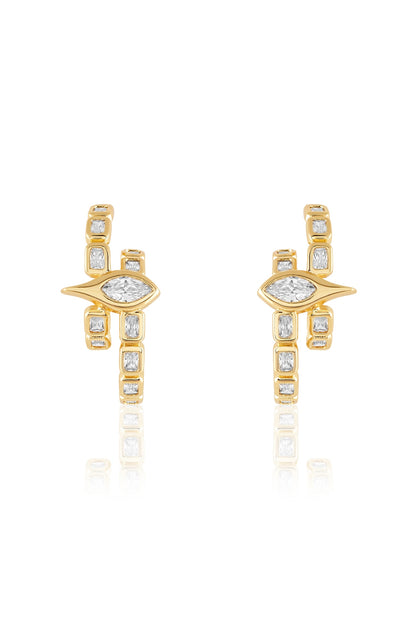 Gold Plated Mirror Tennis Eye Double Hoop Earrings
