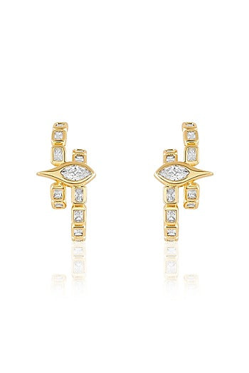 Gold Plated Mirror Tennis Eye Double Hoop Earrings