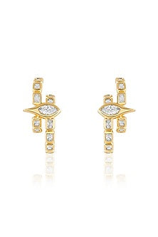 Gold Plated Mirror Tennis Eye Double Hoop Earrings