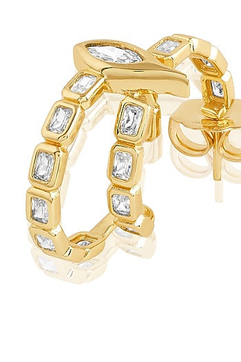 Gold Plated Mirror Tennis Eye Double Hoop Earrings