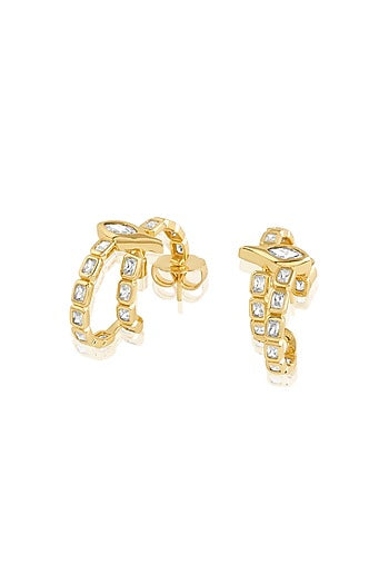 Gold Plated Mirror Tennis Eye Double Hoop Earrings