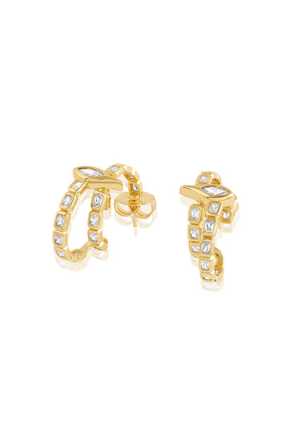 Gold Plated Mirror Tennis Eye Double Hoop Earrings
