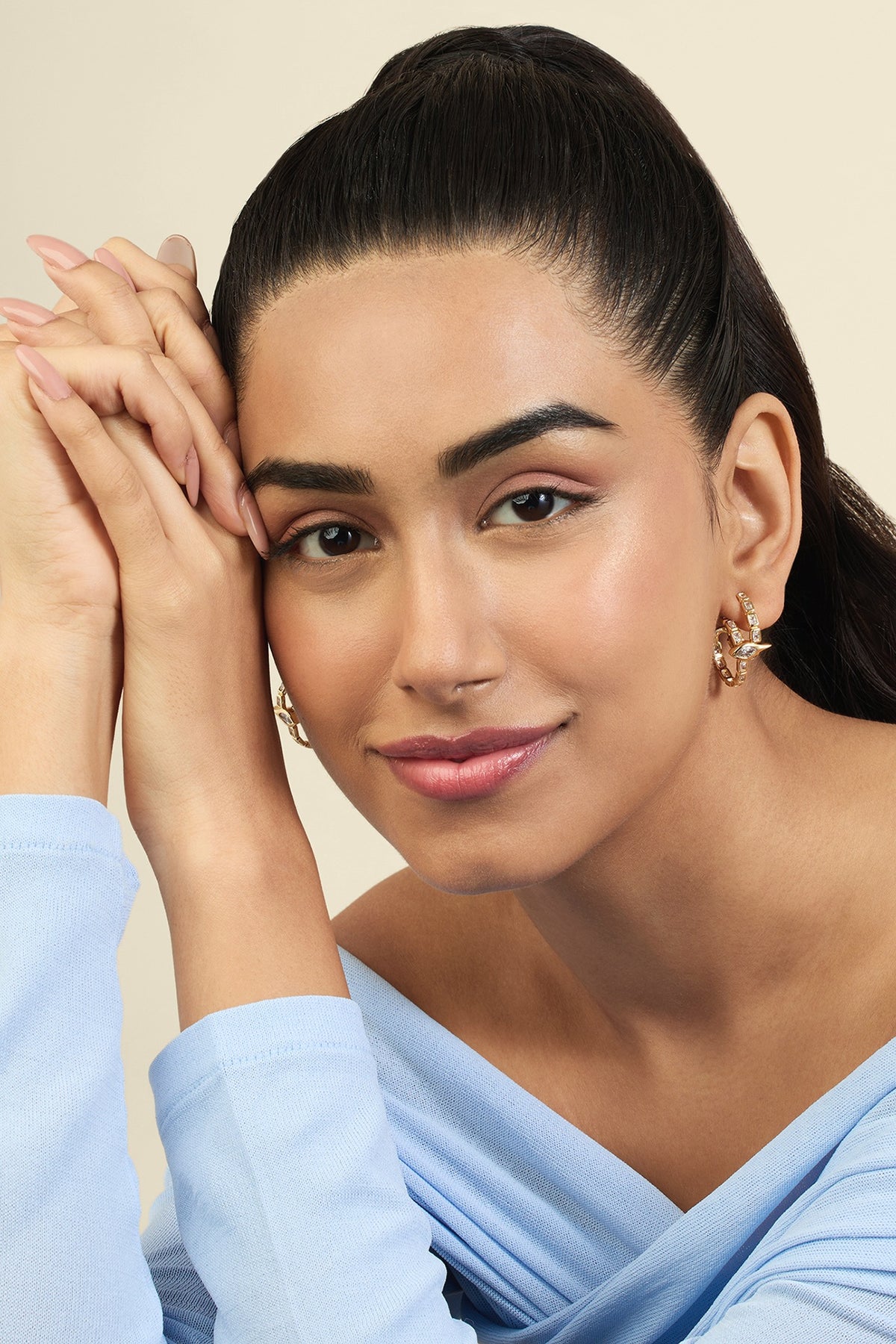 Gold Plated Mirror Tennis Eye Double Hoop Earrings