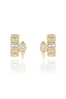 Gold Plated Mirror Tennis Huggie Earrings