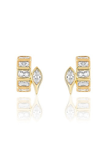 Gold Plated Mirror Tennis Huggie Earrings