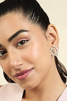 Gold Plated Mirror Tennis Spiral Stud Earrings