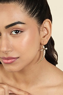 Gold Plated Mirror Tennis Sword Dangler Earrings