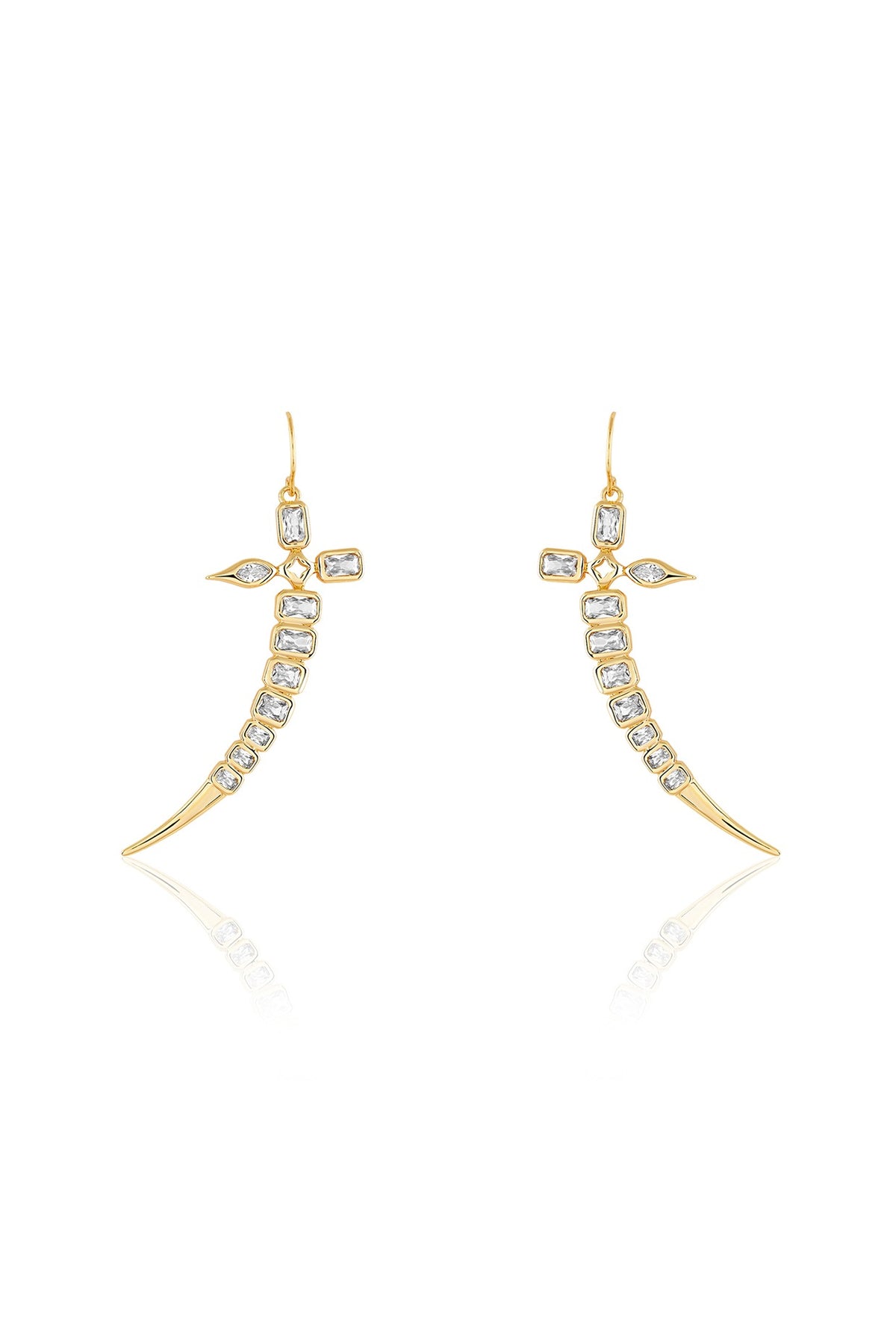 Gold Plated Mirror Tennis Sword Dangler Earrings