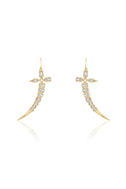 Gold Plated Mirror Tennis Sword Dangler Earrings