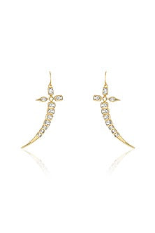 Gold Plated Mirror Tennis Sword Dangler Earrings