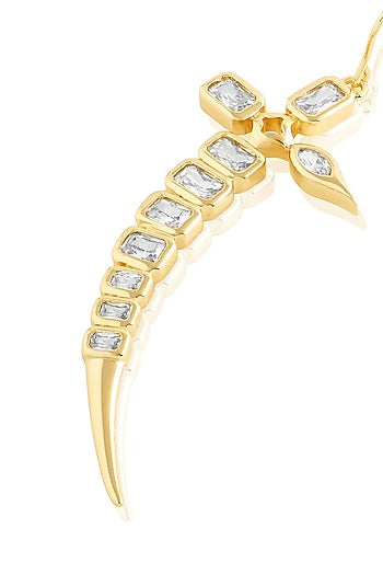 Gold Plated Mirror Tennis Sword Dangler Earrings