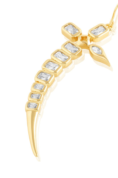 Gold Plated Mirror Tennis Sword Dangler Earrings