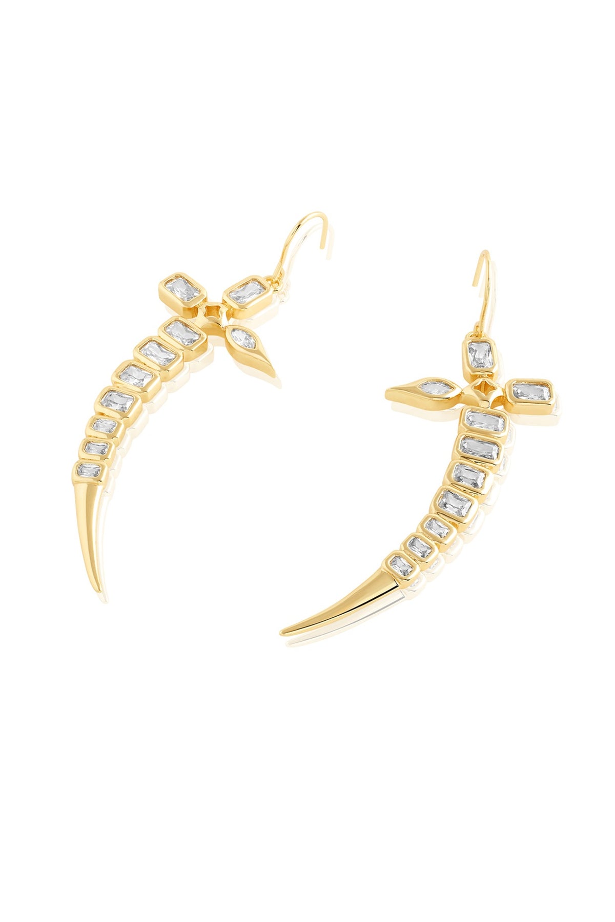 Gold Plated Mirror Tennis Sword Dangler Earrings