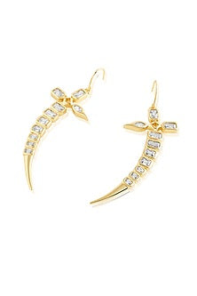Gold Plated Mirror Tennis Sword Dangler Earrings