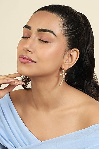 Gold Plated Mirror Tennis Sword Dangler Earrings