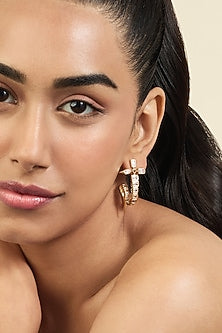 Gold Plated Mirror Tennis Twisted Sword Dangler Earrings