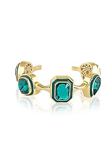 Gold Plated Green Crystal Open Cuff