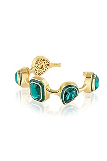 Gold Plated Green Crystal Open Cuff