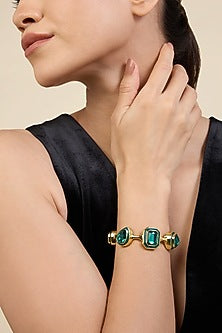 Gold Plated Green Crystal Open Cuff