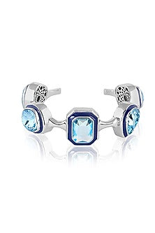 Gold Plated Aquamarine Crystal Open Cuff