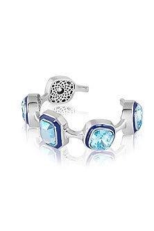 Gold Plated Aquamarine Crystal Open Cuff