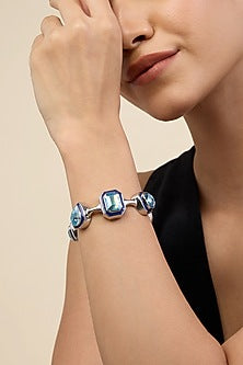 Gold Plated Aquamarine Crystal Open Cuff