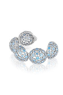 Gold Plated Blue Crystal Open Ball Cuff