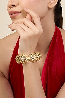 Gold Plated White Crystal Open Ball Cuff