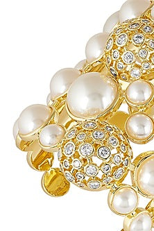 Gold Plated White Crystal & Pearl Open Cuff