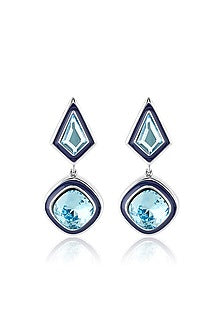 Gold Plated Aquamarine Crystal Enameled Dangler Earrings