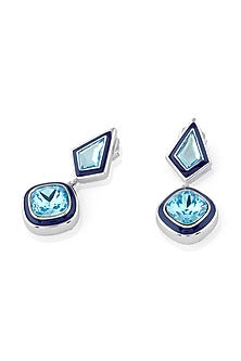 Gold Plated Aquamarine Crystal Enameled Dangler Earrings