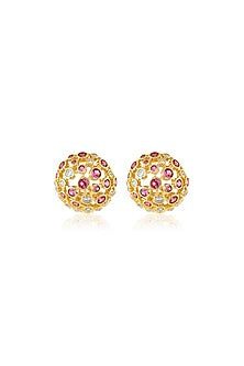 Gold Plated White & Pink Crystal Stud Earrings