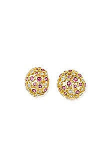 Gold Plated White & Pink Crystal Stud Earrings