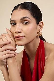 Gold Plated White & Pink Crystal Stud Earrings