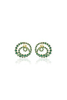 Gold Plated Green Crystal Galaxy Spiral Stud Earrings