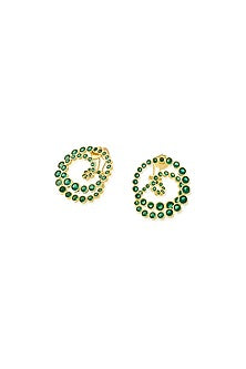 Gold Plated Green Crystal Galaxy Spiral Stud Earrings