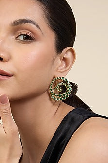 Gold Plated Green Crystal Galaxy Spiral Stud Earrings