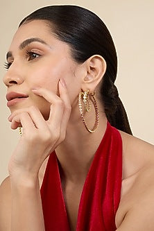Gold Plated Pink & White Crystal Spiral Hoop Earrings