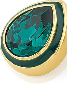 Gold Plated Green Crystal Black Enameled Stud Earrings