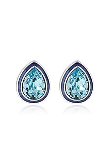 Gold Plated Aquamarine Crystal Enameled Stud Earrings