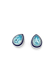 Gold Plated Aquamarine Crystal Enameled Stud Earrings
