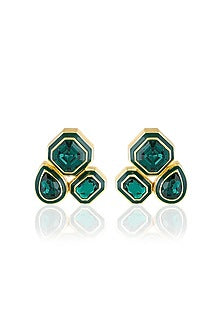 Gold Plated Green Crystal Enameled Stud Earrings