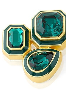Gold Plated Green Crystal Enameled Stud Earrings