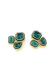 Gold Plated Green Crystal Enameled Stud Earrings