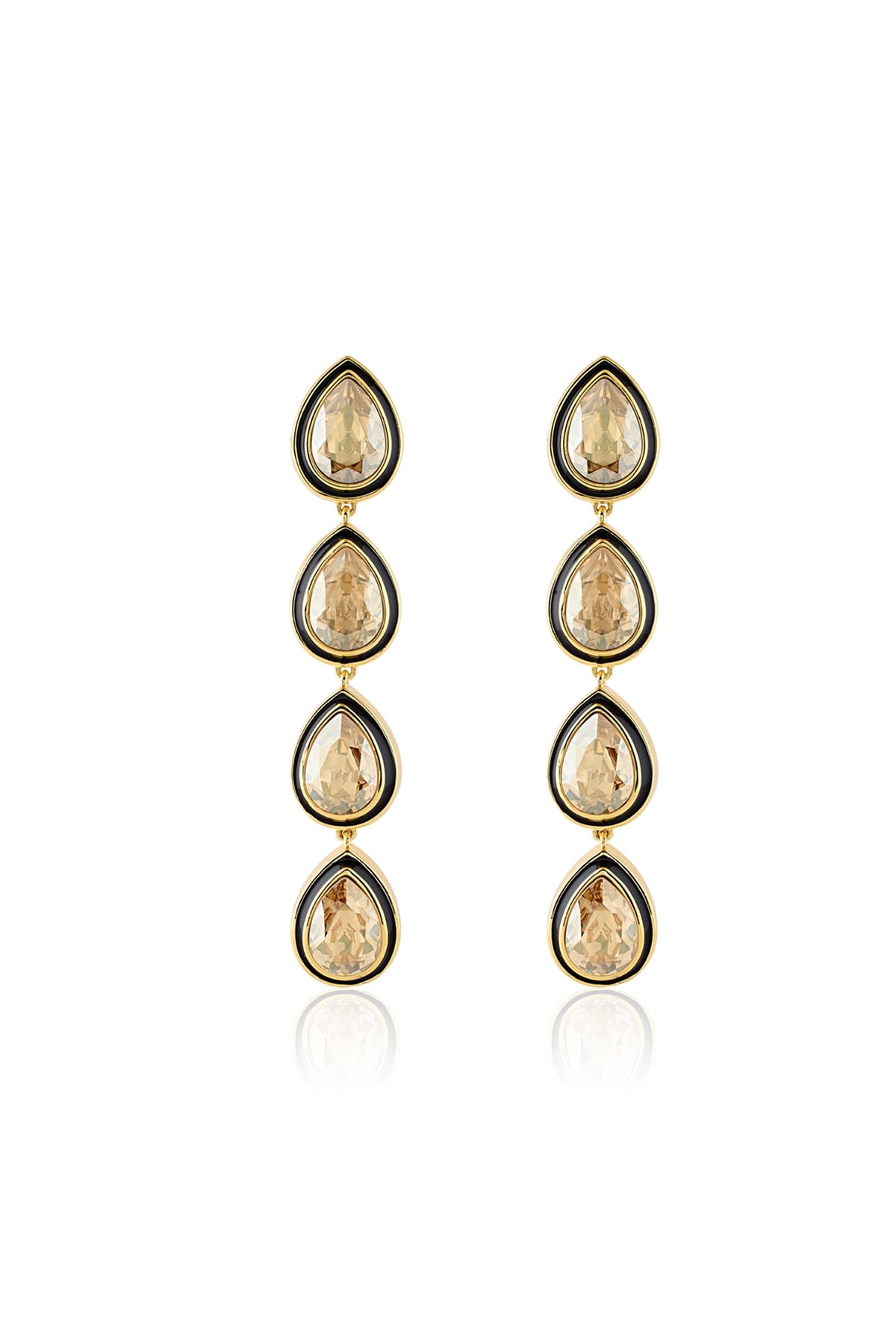Gold Plated Crystal Enameled Dangler Earrings